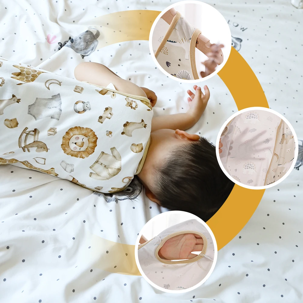 HappyFlute New Cute Print Two-Way Zipper Design Super Soft Bamboo Cotton Fabric Sleeveless Baby Summer Anti-kick Sleeping Bag 5