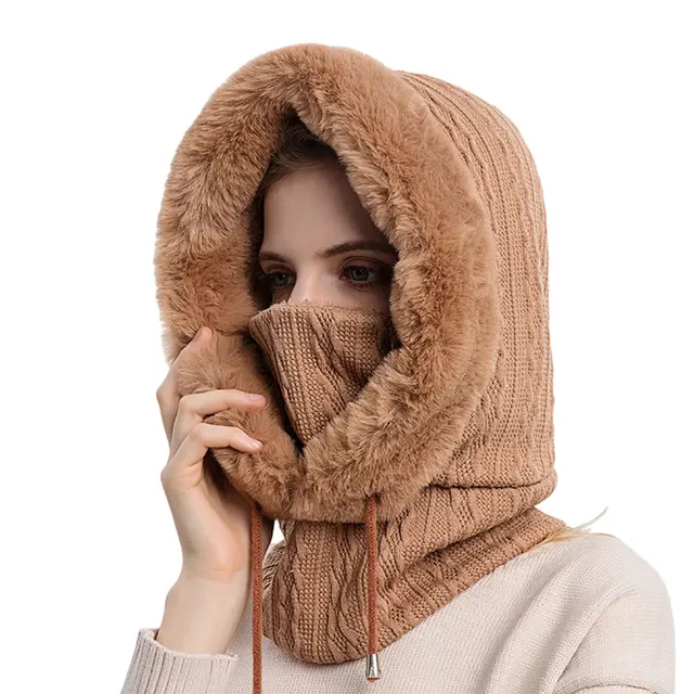 Cappello da sci lavorato a maglia 3in1 da donna invernale con sciarpa  scaldacollo cappuccio foderato in pile maschera per il viso passamontagna  per adulti per gli sport all'aria aperta – i migliori