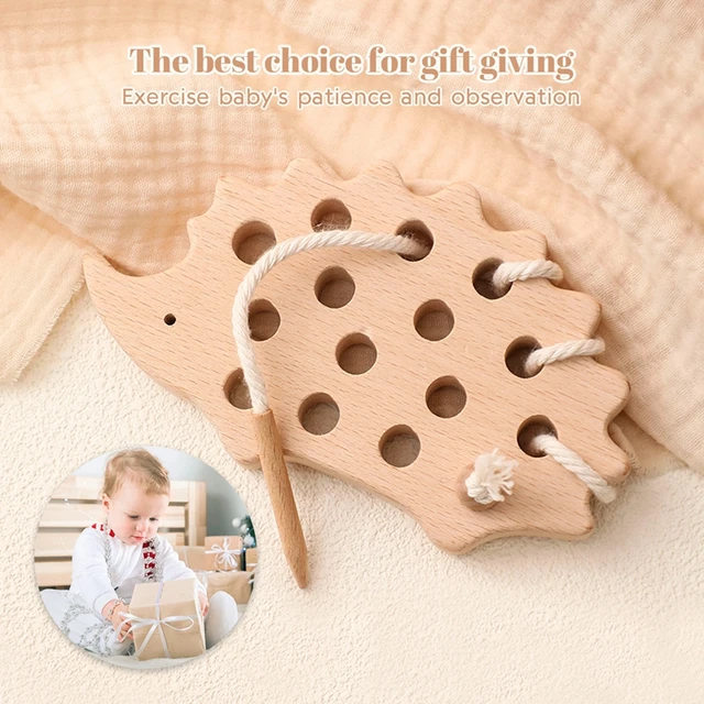 Wooden Hedgehog Threading Board Kids Montessori Toys Beech Wooden Educational Toy Button Beaded Blocks Puzzle Toy Baby Gifts 5