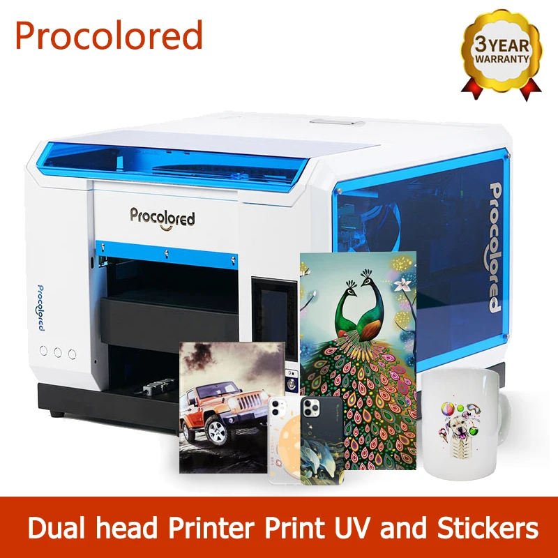 Procolored UV DTF Printer A3 Dual Head Tx800 Varnish Printing Machine for Phone Case Wood Acrylic Bottle Sticker Glass Metal