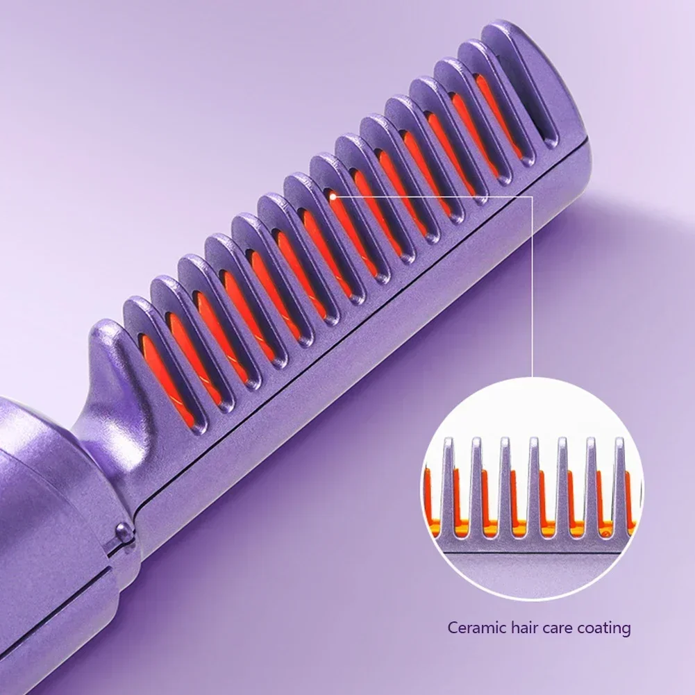 Hair Straightener Brush 3 Levels 60s Anti-Scald Heat Up Cordless Rechargeable Hot Comb 4000mAh Battery Straightener Brush 4