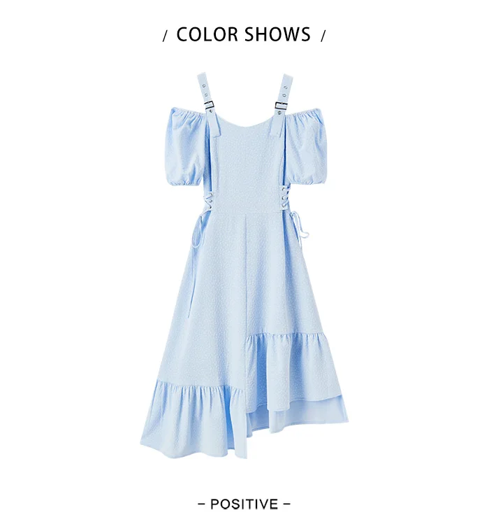 Vestido de mujer con cintura atada, texturizado, elegante y suave, de verano, irregular, con dobladillo con volantes, falda corta con estampado de campanillas, divertido