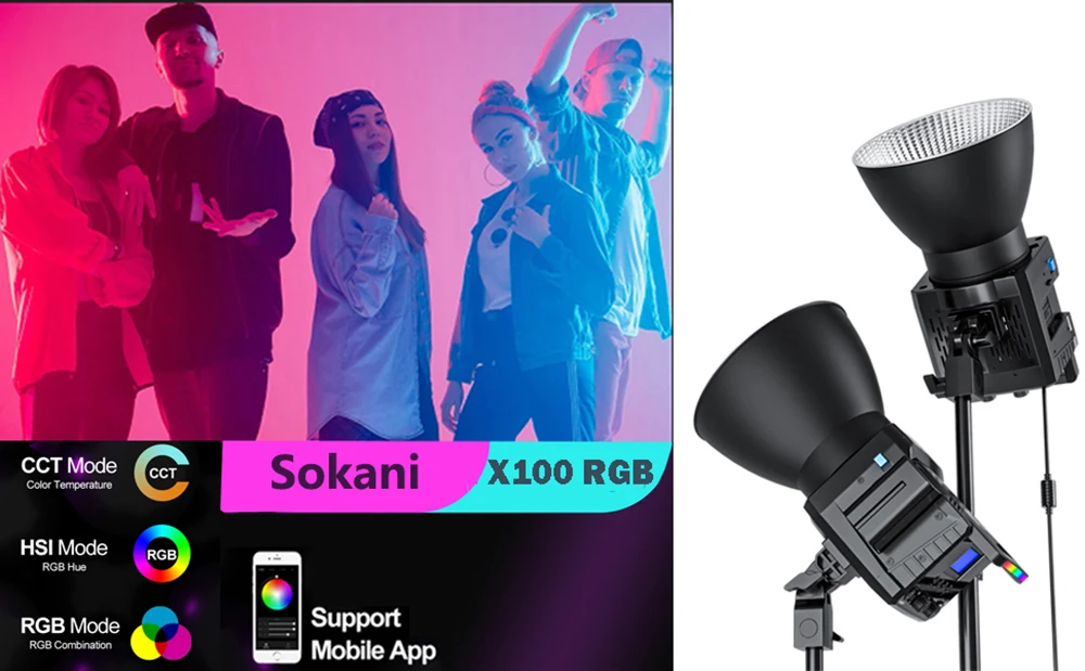 X100 RGB Bi-Color 100W LED Video Light Bowens Mount Photography Lighting APP Con