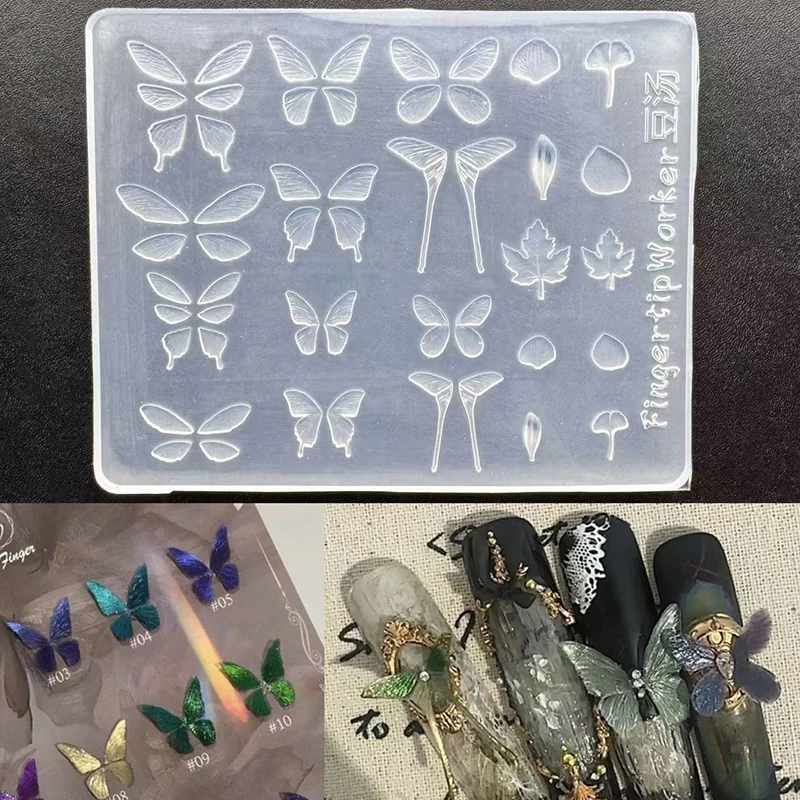 **1PC 투명 나비 3d 실리콘 몰드 네일 아트 장식 네일 DIY 디자인 실리콘 네일 아트 템플릿 네일 몰드**