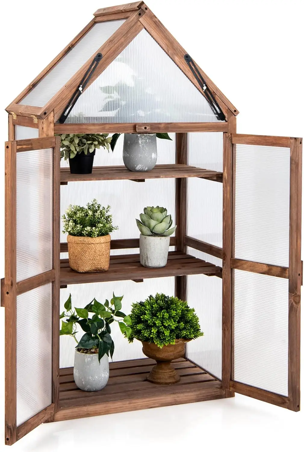 Wooden Cold Frame Greenhouse with Raised Planter Shelf 1