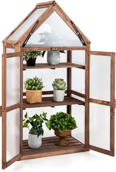 Wooden Cold Frame Greenhouse with Raised Planter Shelf 1