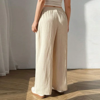 Women's Plus Size High Waisted Wide Leg Palazzo Pants with Belted Waist and Side Pockets for Comfort and Style 2