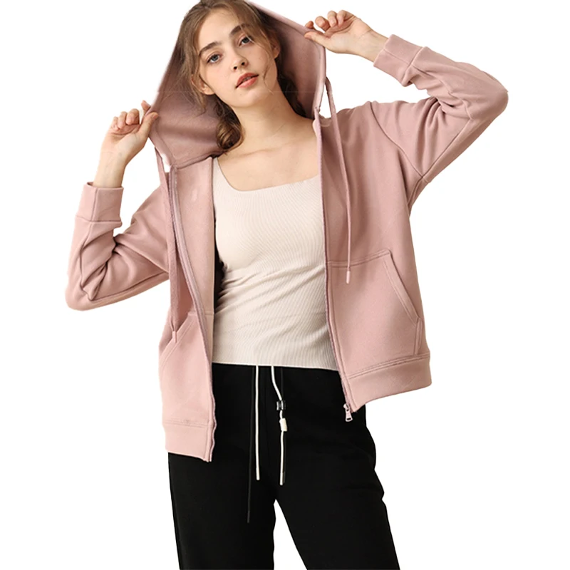 

Autumn and Winter Couples Women's Windproof and Warm Zipper Casual Hooded Solid Color Long sleeved Coat