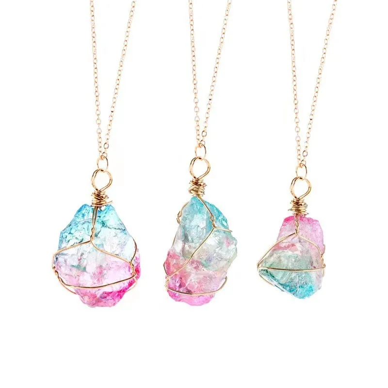 Crystal Necklace 1Pcs Irregular Rainbow Stone Natural Crystal Fashion Chakra Rock Nice Gift for Lover Friends crystal necklace