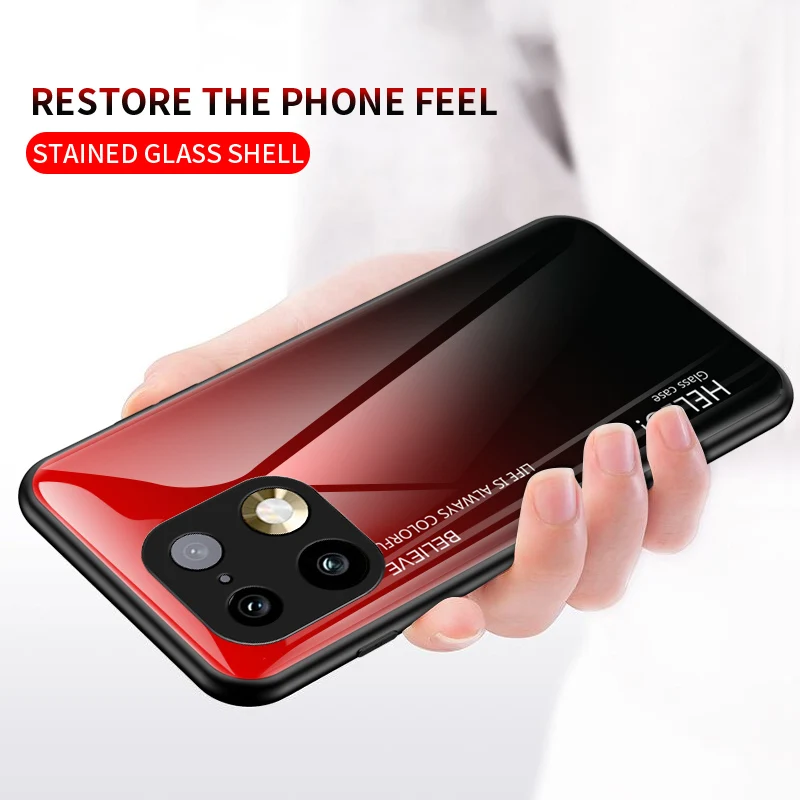 Gradient Tempered Glass Hard Back Protective Case with Anti-Fall Bumper