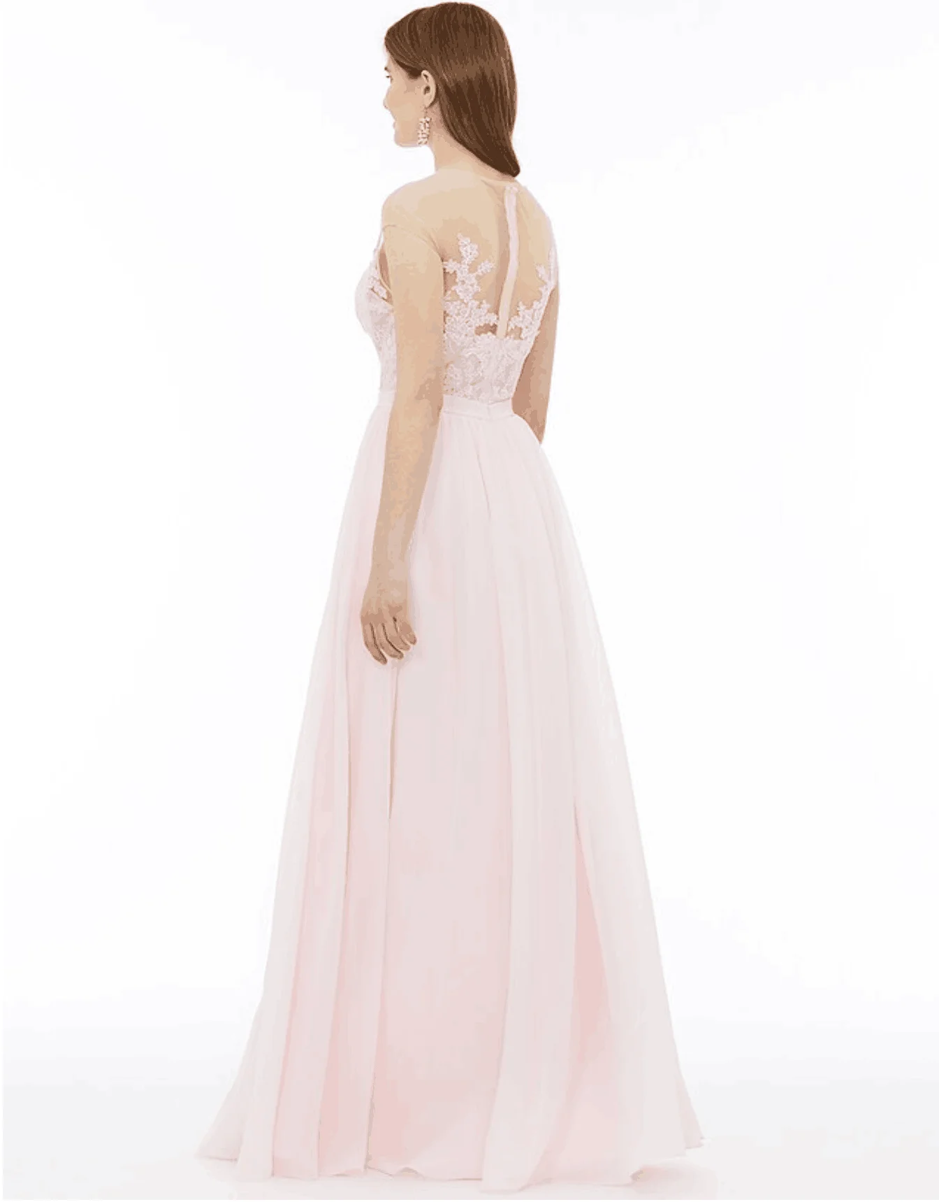 Scoop Neck Lace Appliques A-Line Chiffon Floor- Length Bridesmaid dresses