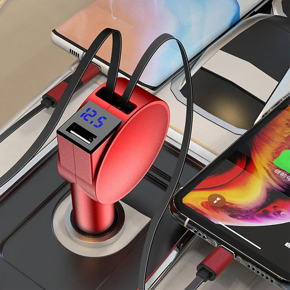 

Black 3 In 1 Retractable Car Charger Super Fast Charging Intelligent 60W Flash Adapter Car Charging Wires Multi-function U6H3