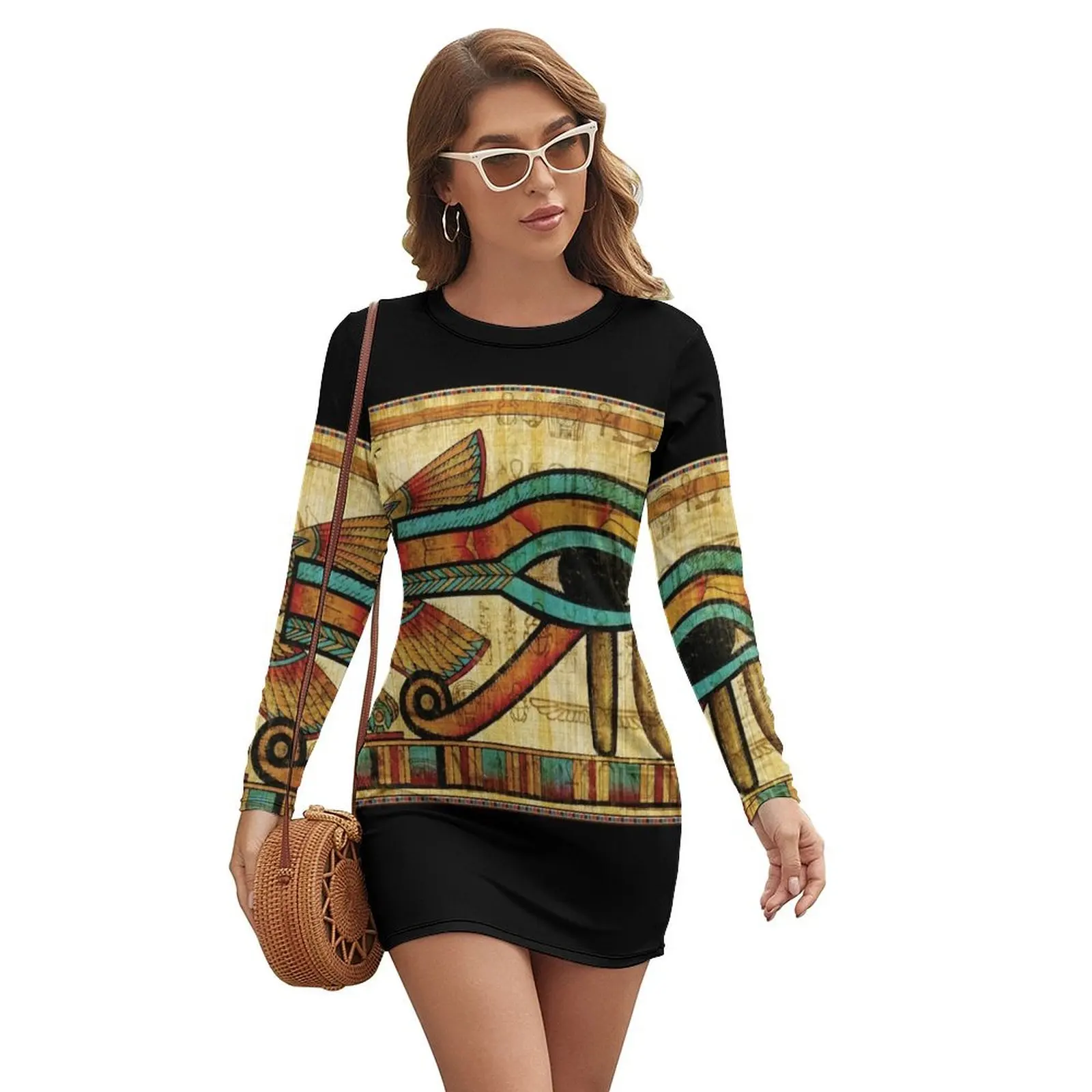 

Eye of Horus Papyrus Long-sleeved Dress woman dress evening dress luxury women's party evening prom