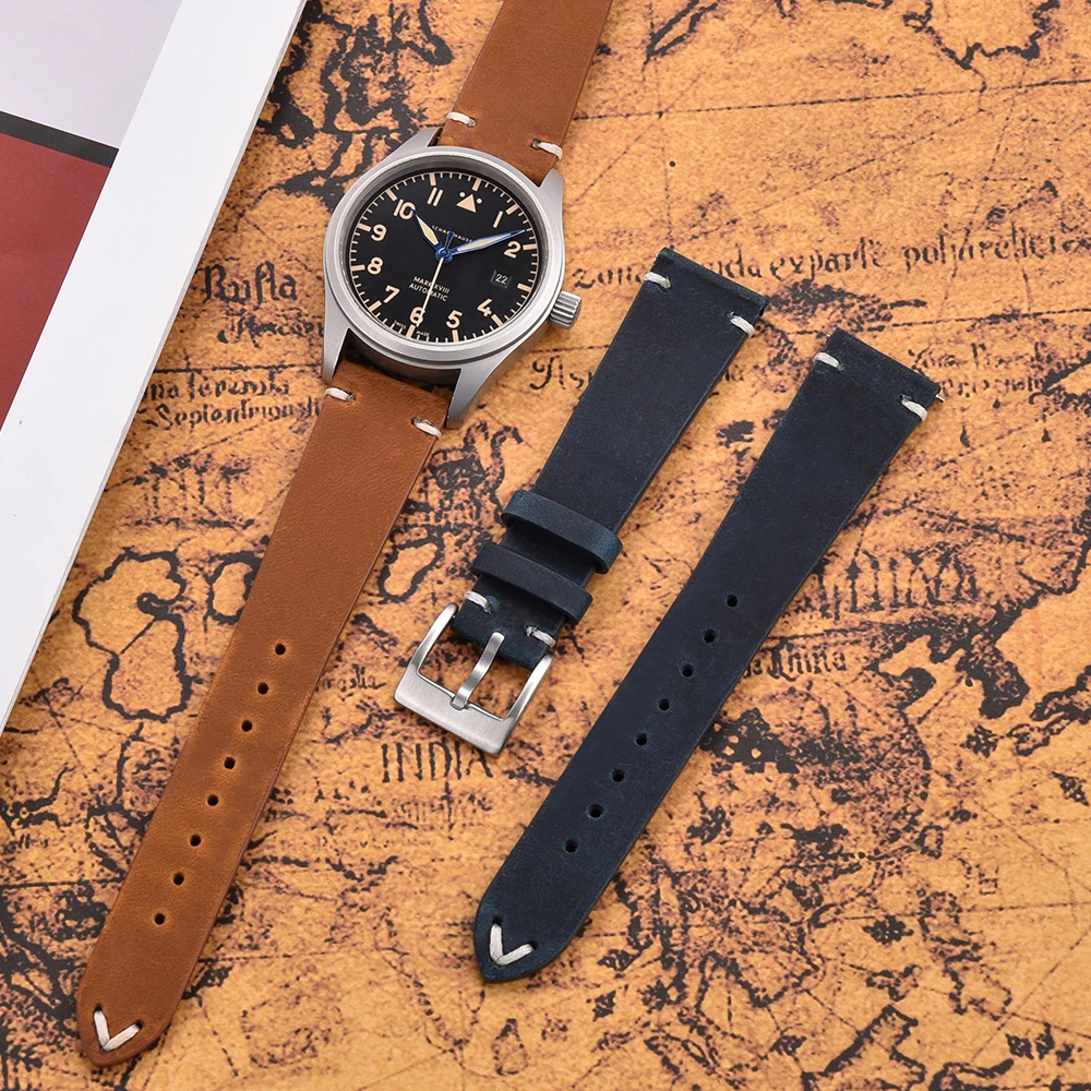 TONJETT Schnellverschluss-Leder-Uhrenarmband für 18 mm, 20 mm, 22 mm Uhrenarmbänder, Leder-Uhrenarmband für Herren und Damen, für verschiedene Uhrenmarken – Detail 3