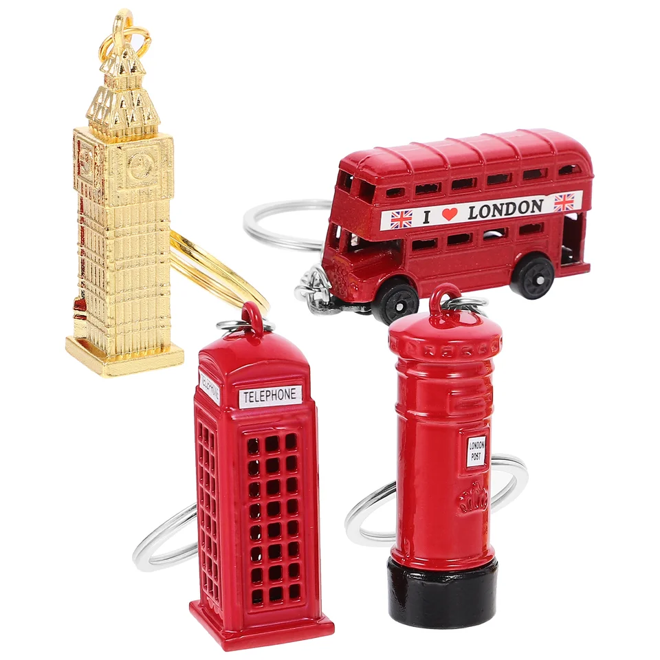 Set Di 7 Portachiavi Londra In Metallo Pressofuso – Bus, Taxi, Big Ben, Cabina Telefonica E Cassetta Postale