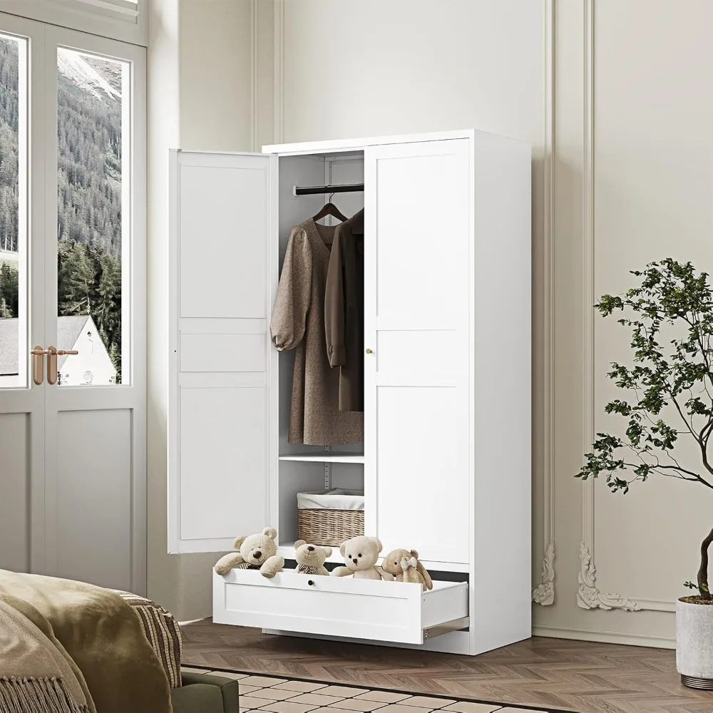 Metal Armoire Wardrobe Closet,72" Tall Wardrobe Cabinet with Drawer,2 Doors Wardrobe Closet with Adjustable Shelves and Hanging 6
