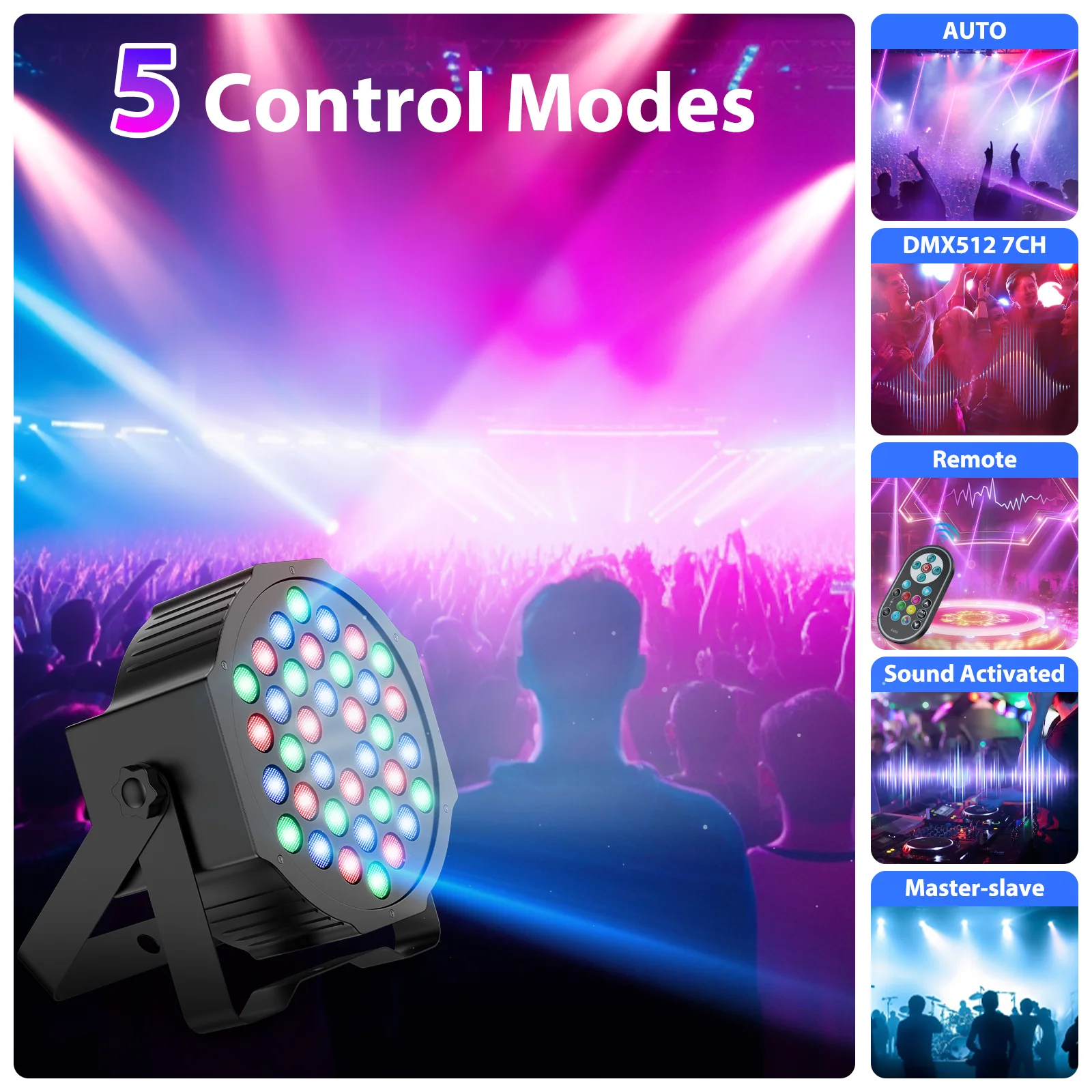 Yiflamefly 4Pcs 20W 36LED Par Lights RGB Stage Lights with Wireless Remote Sound DMX512 DJ Light For Party Stage Effect Lighting 4