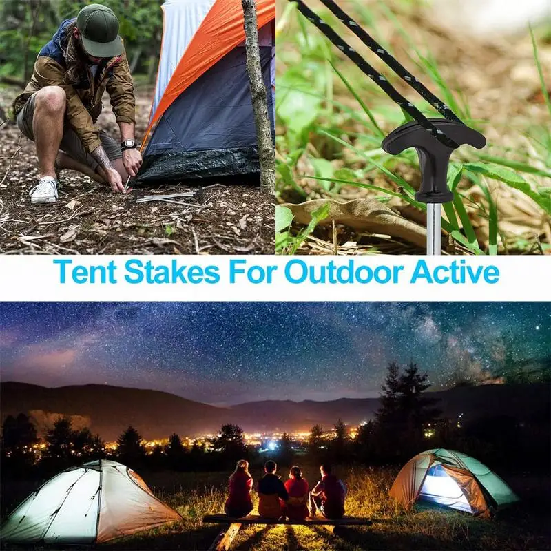 Heavy Duty Tent Stakes Carbon Steel Outdoor Ground Stakes Pegs Portable T-Shaped Camping Tent Stake Pegs Camping Peg