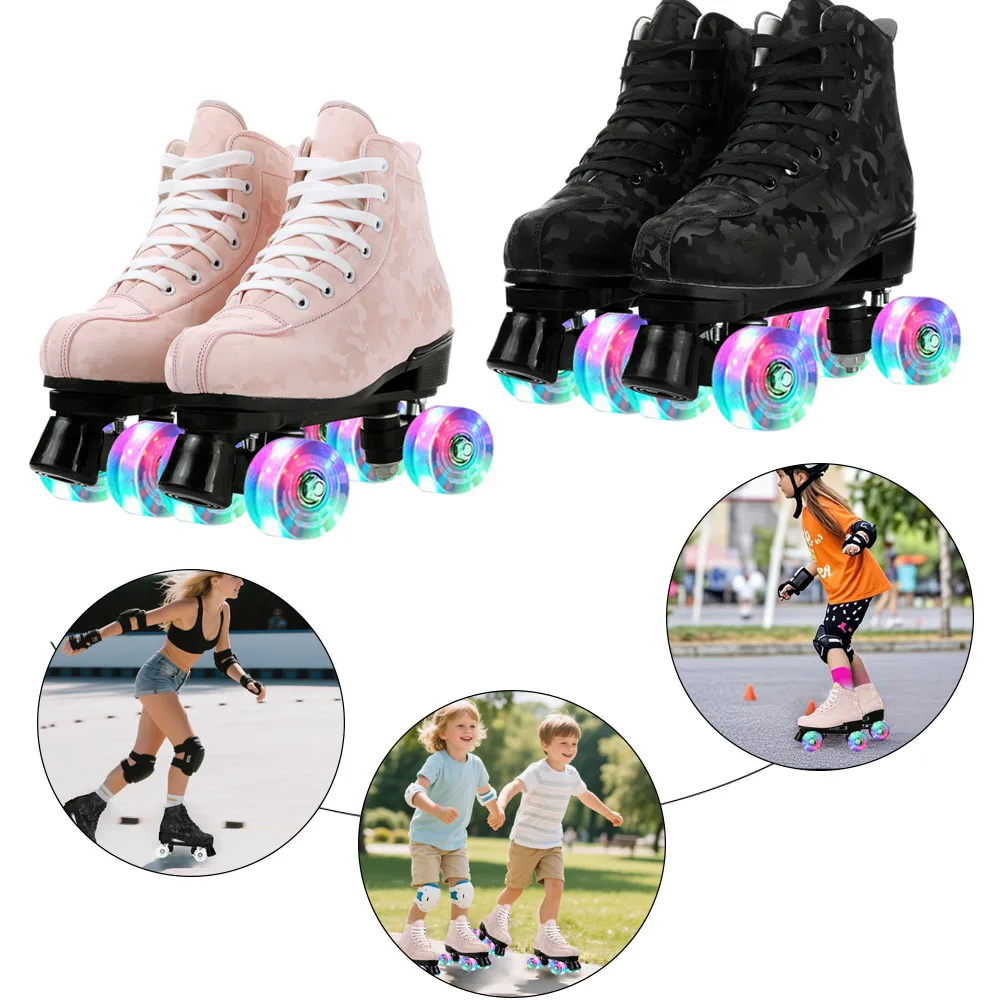 Double Row 4 Wheels Rollerblade Flashing Roller Skates Shoes Outdoor Entertainment Sports Row Skates Unisex Child Sliding Shoes