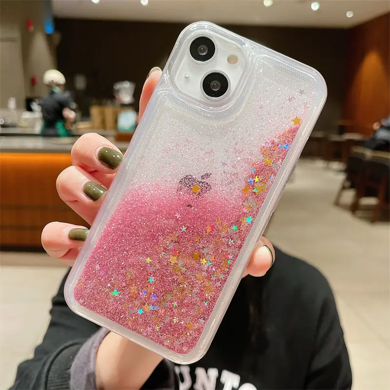 ตัวเลือกสินค้า เคสใสกันกระแทก กลิตเตอร์หัวใจ สำหรับ iPhone 16/15/14/13/12/11