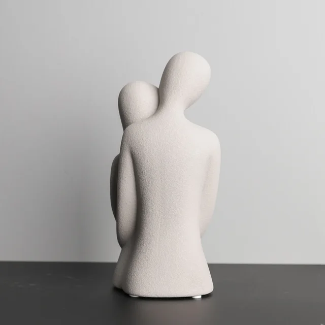 Sculpture de couple abstraite nordique, personnages de câlin d'amant, statues en céramique givrée, Figurines blanches/grises unies, cadeaux de mariage 5