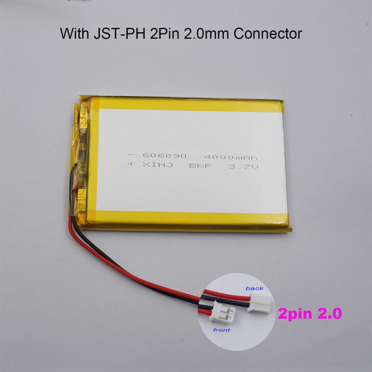 3.7V 4000mAh 14.8Wh 606090 Li-Polymer Li LiPo Battery JST-PH 2Pin 2.0mm Connector For GPS Bluetooth Speaker Power Bank Tablet PC