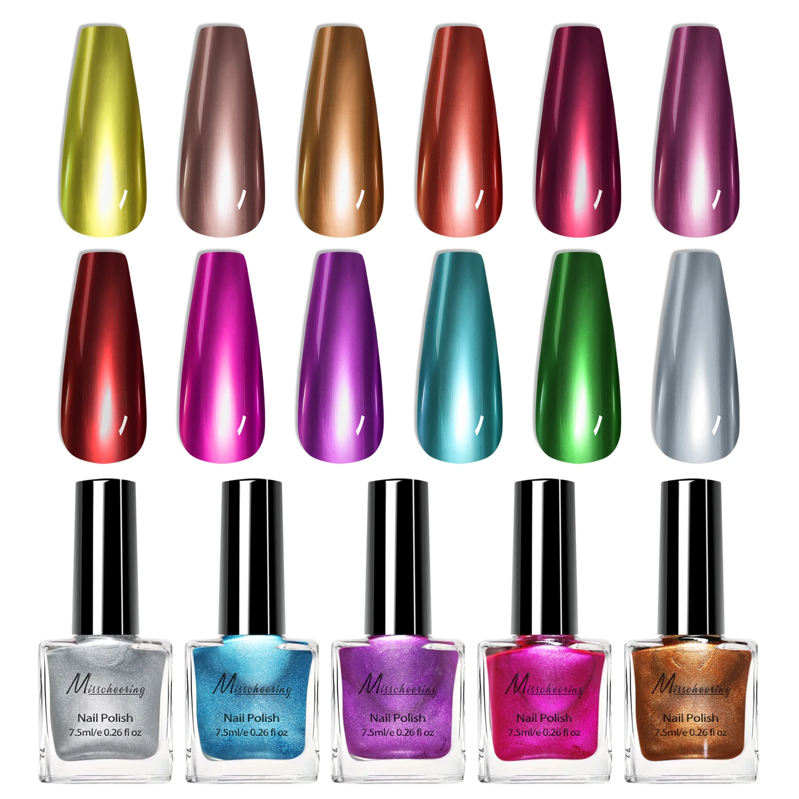 Nail Polish 12 Colors Mirror Gel Long-lasting Quick-drying Metallic Gold Silver Red Semi Permanent