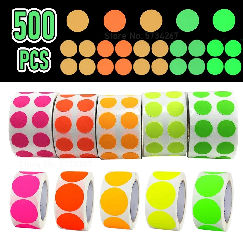 Luminous Round Dots Tape Stickers 500/1000PCS fluorescent tape fluorescent stickers luminous wall stickers luminous tape Yellow Green Fluorescent Self-adhesive Glow In The Dark Warning Security