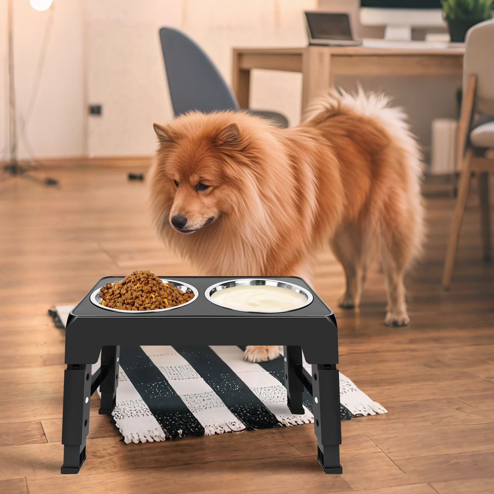 EFAN Raised Dog Bowl 4 Height-Adjustable, Elevated Dog bowls with 2x 1200ml Stainless Steel Bowls, for Small Medium & Large Dogs