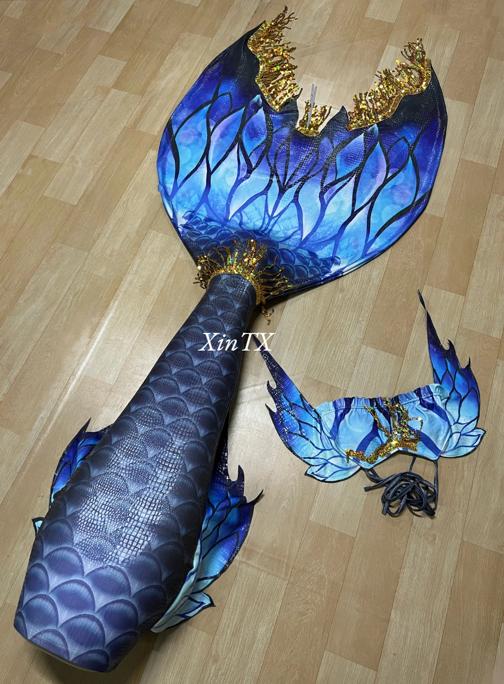 XinTX Shiny Mermaid Tail For Adult Woman Swimsuit Gilding Fabric