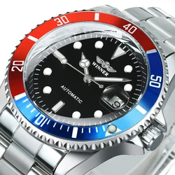 WINNER Classic Luminous Stainless Steel Men's Luxury Automatic Watch (BLUE - RED NO BOX)