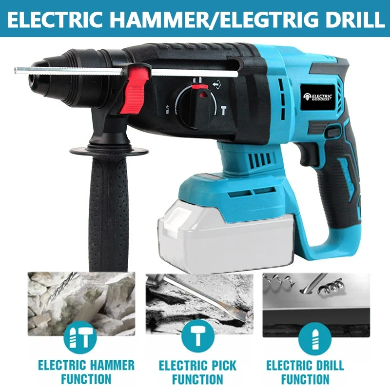 Electric Hammer Drill Electric Goddess Cordless Electric Impact Drill Hammer Multifunctional Rotary Pick 26mm for Makita 18V Battery