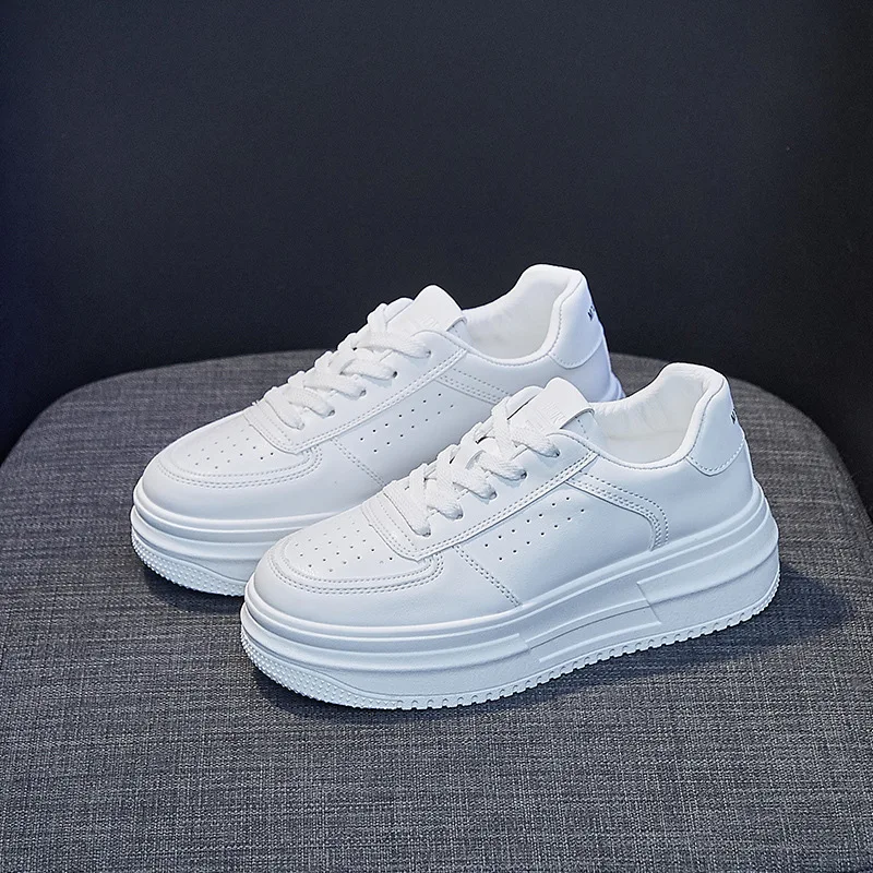 

2023 New U Leather Women's White Casual Woman Vulcanize Sneakers Breathable Sport Walking Running Platform Flats Shoes