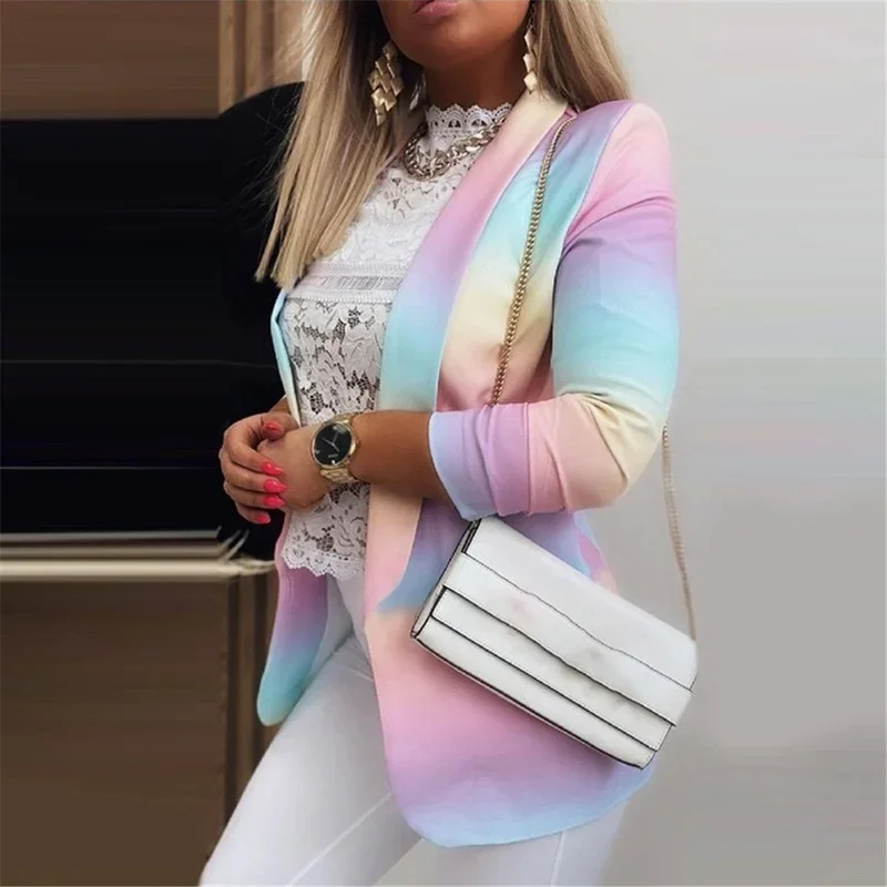 Women Splice Print Long-Sleeve Blazer Jackets 2021 New Fashion Casual Suits Spring Autumn All-match Female Suit Coat Office Lady