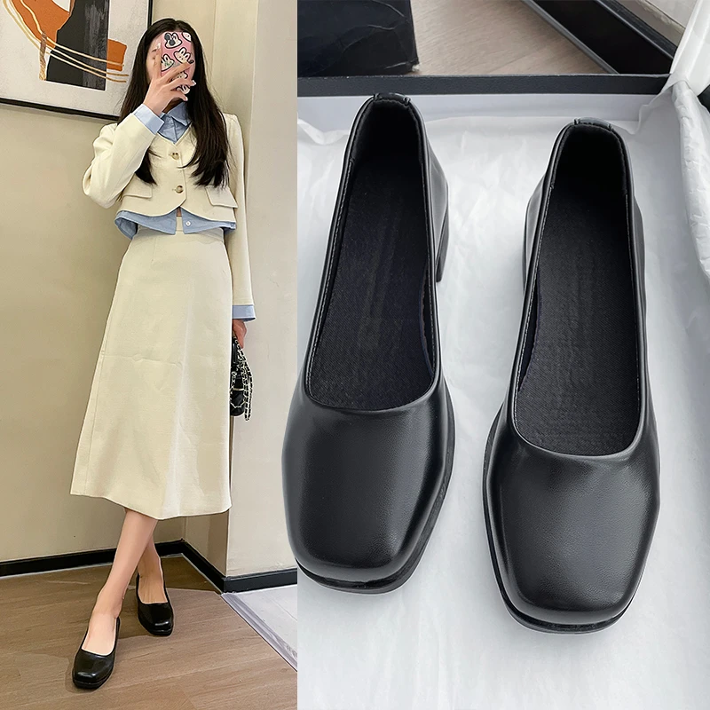 

Low-heel Women Shoe Comfortable Thick Soled Leather Shoes Women Spring Autumn New 2023 Fashionable and Simple Shoes for Women 40