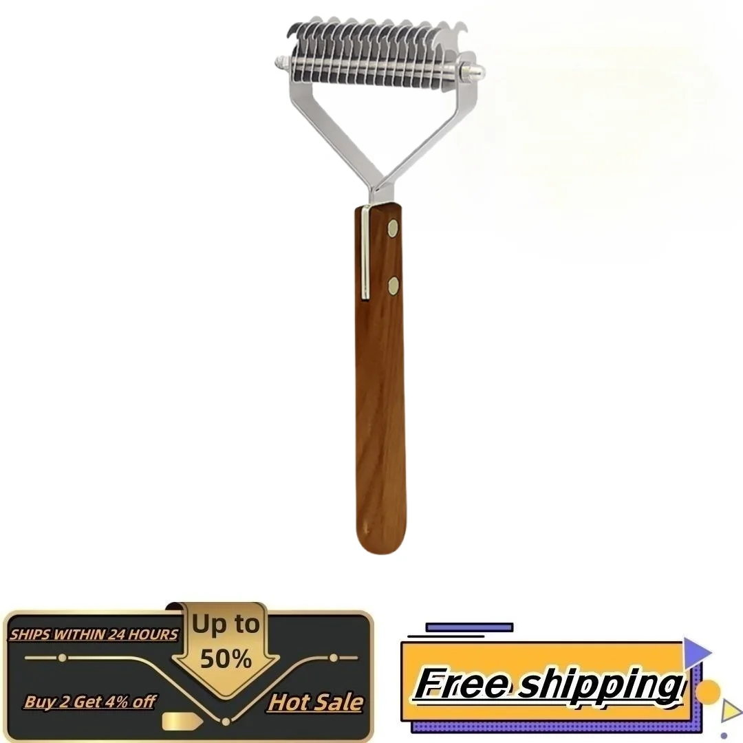 

Pet Dog Brush with Wooden Handle Ultralight Double Side Rake Deshedding Brush Grooming Comb Pet Supplies