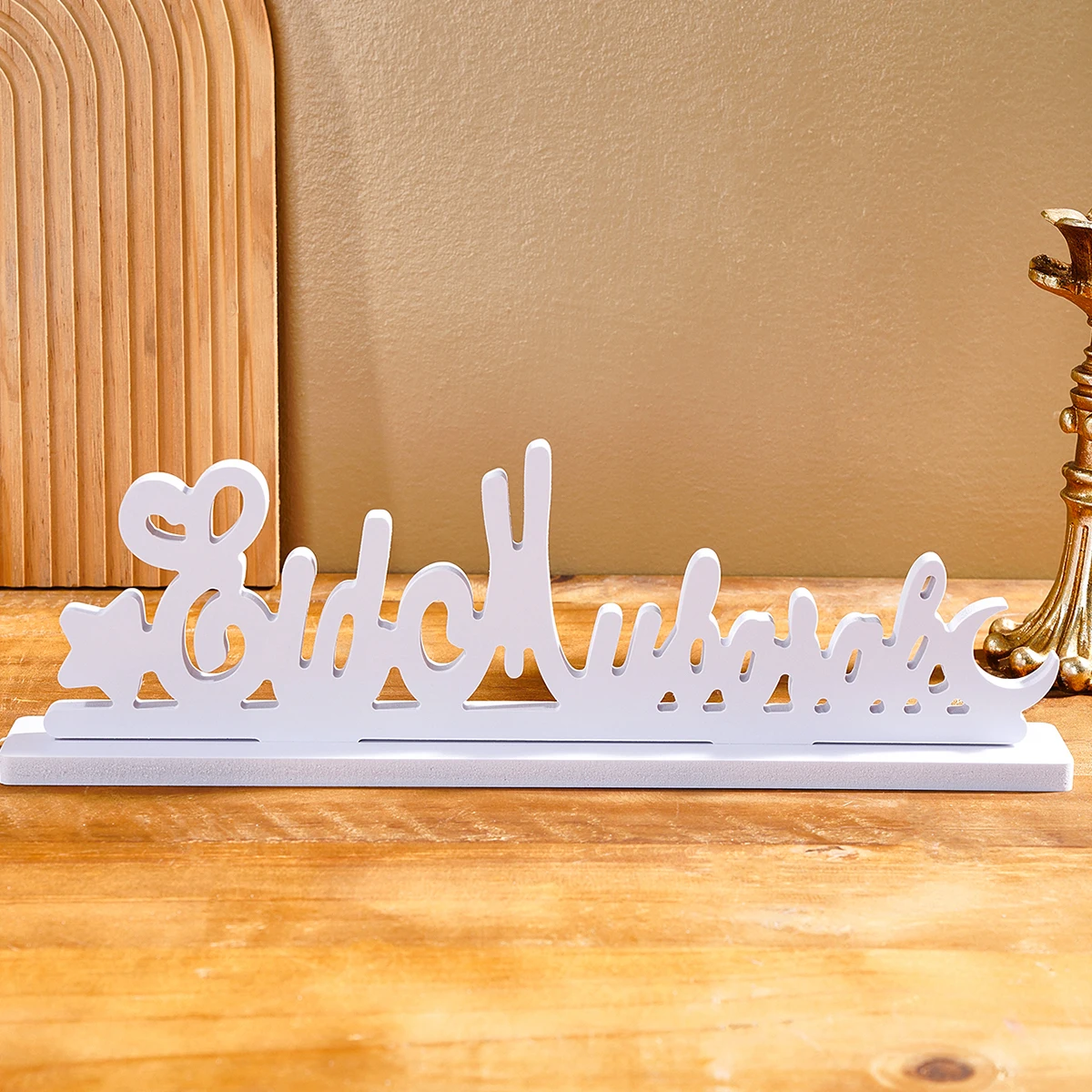 1PC, simple starry moon white Eid mubarak letter decorative ornaments, festival celebration design letter decorative handicrafts