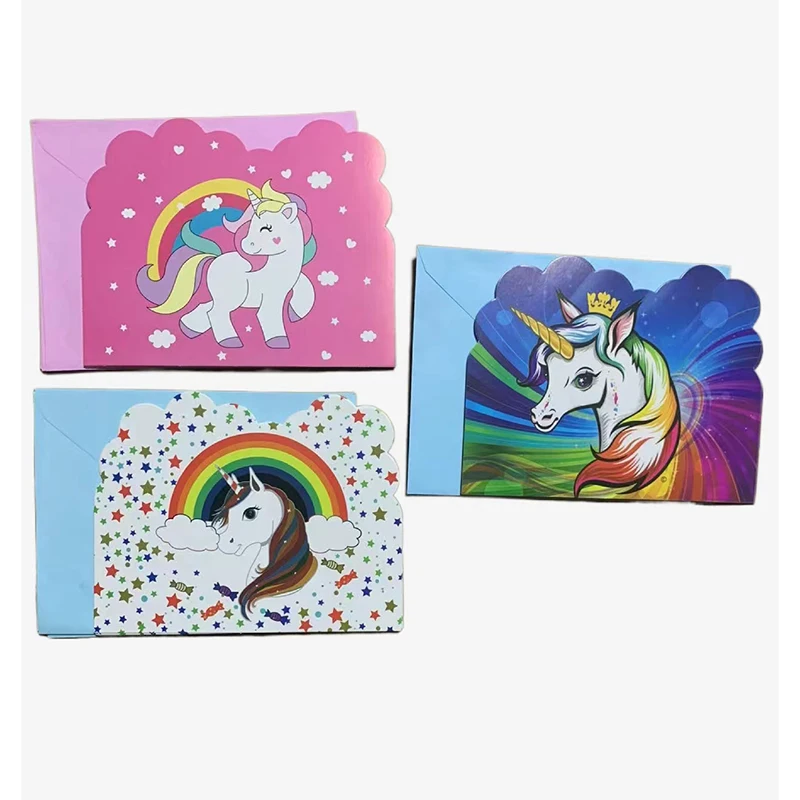 6pcs/lot New style unicorn Cartoon Invitation Cards with envelope for Child Party Kid favors Happy Birthday party supplies&decor