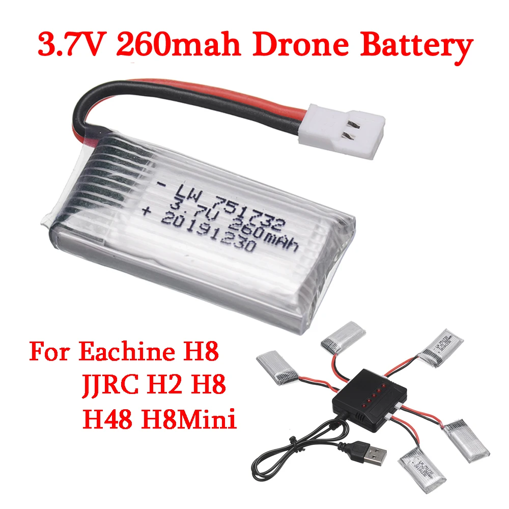 3.7V 260mAh lipo battery with battery charger For Eachine H8 JJRC H2 H8