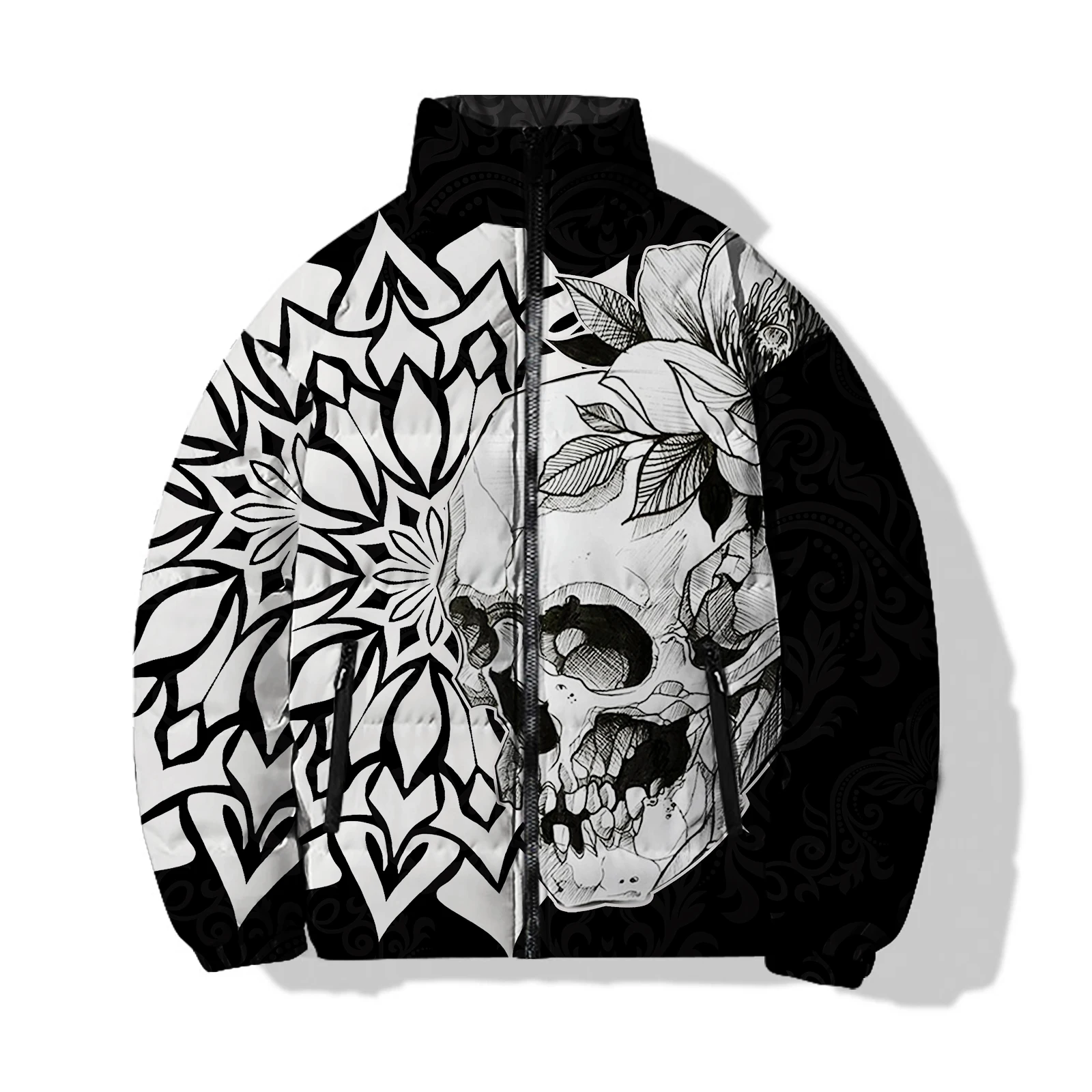 thumbnail image 1 of Chaquetas de invierno con estampado de calaveras para hombre, abrigos de invierno modernos y frescos para hombre, abrigos de plumón con impresión digital 3D, duraderos y de alta calidad, 1 of 4