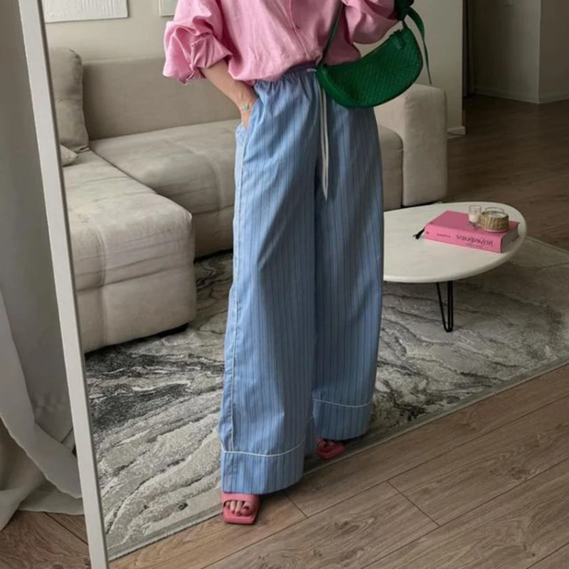 

Брюки женские свободного кроя в винтажном стиле, шикарные модные элегантные широкие штаны с принтом в полоску, повседневные штаны для отдыха с завышенной талией, уличная одежда