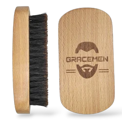 Deluxe Men's Beard Grooming Brush - Natural Wood Handle with 100% Soft Boar Bristles (Regtangle Wood)
