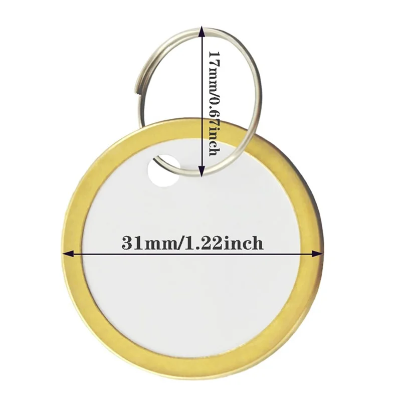 Ol-180 PCS 금속 림 태그 자동차 열쇠 및 문 열쇠용 금속 링이 있는 열쇠 태그, 화이트 & 골드