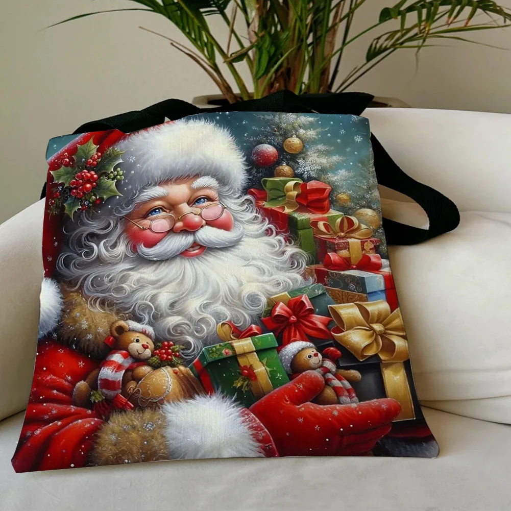 Linen Christmas Large Capacity Tote Bags for Shopping