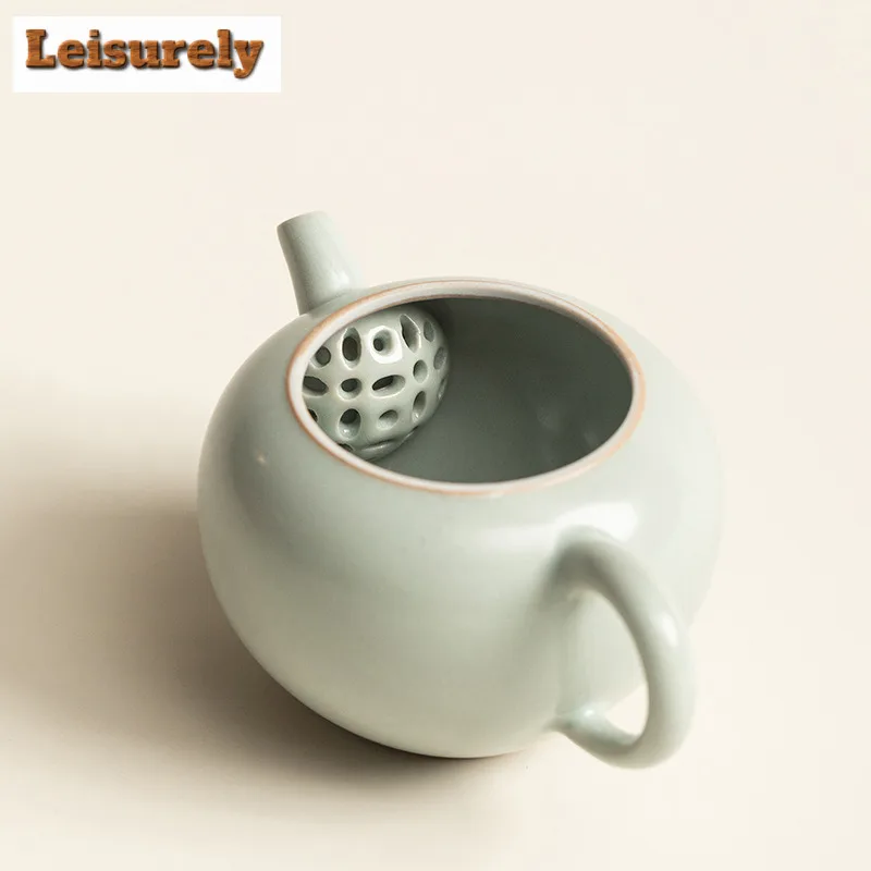 130ml Azure Ru Kiln Dream Teapot Traditional Tea Infuser Pot Tea Maker Kettle With Ball Hole Tea Ceremony Accessories Ornaments