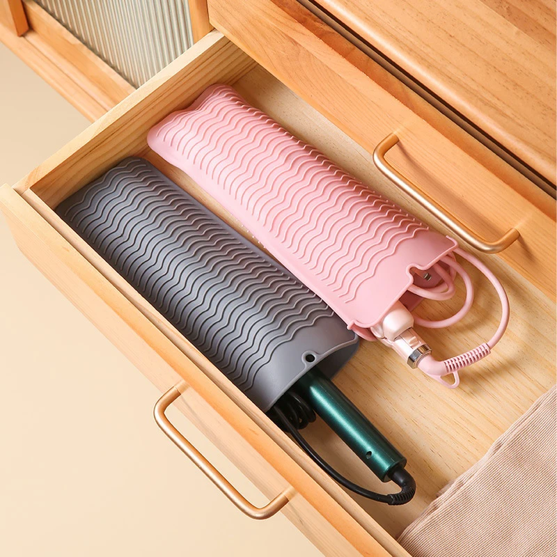 Hair Styling Tool For Curling Iron Hair Straightener Multi-function Non-slip Flat Iron Silicone Heat Resistant Travel Mat Pouch