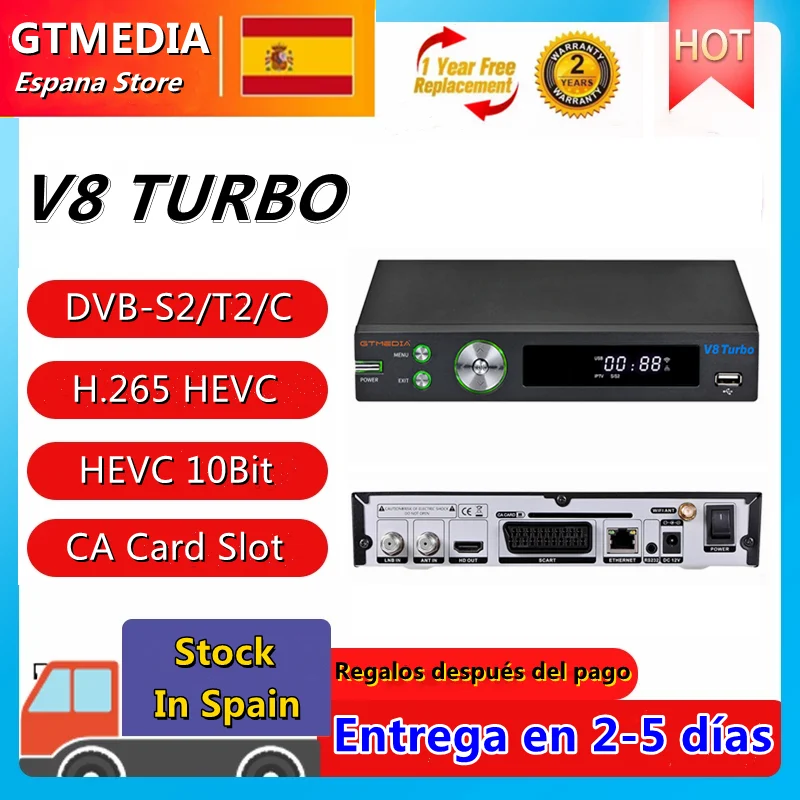 Gtmedia V8 Turbo Dvb-S/S2/S2X + T/T2/Cable/J. 83B Sat Ricevitore Satellitare Auto Biss Key 2.4G Wifi Ethernet 10Bit Pk V8 Pro 2 Decoder