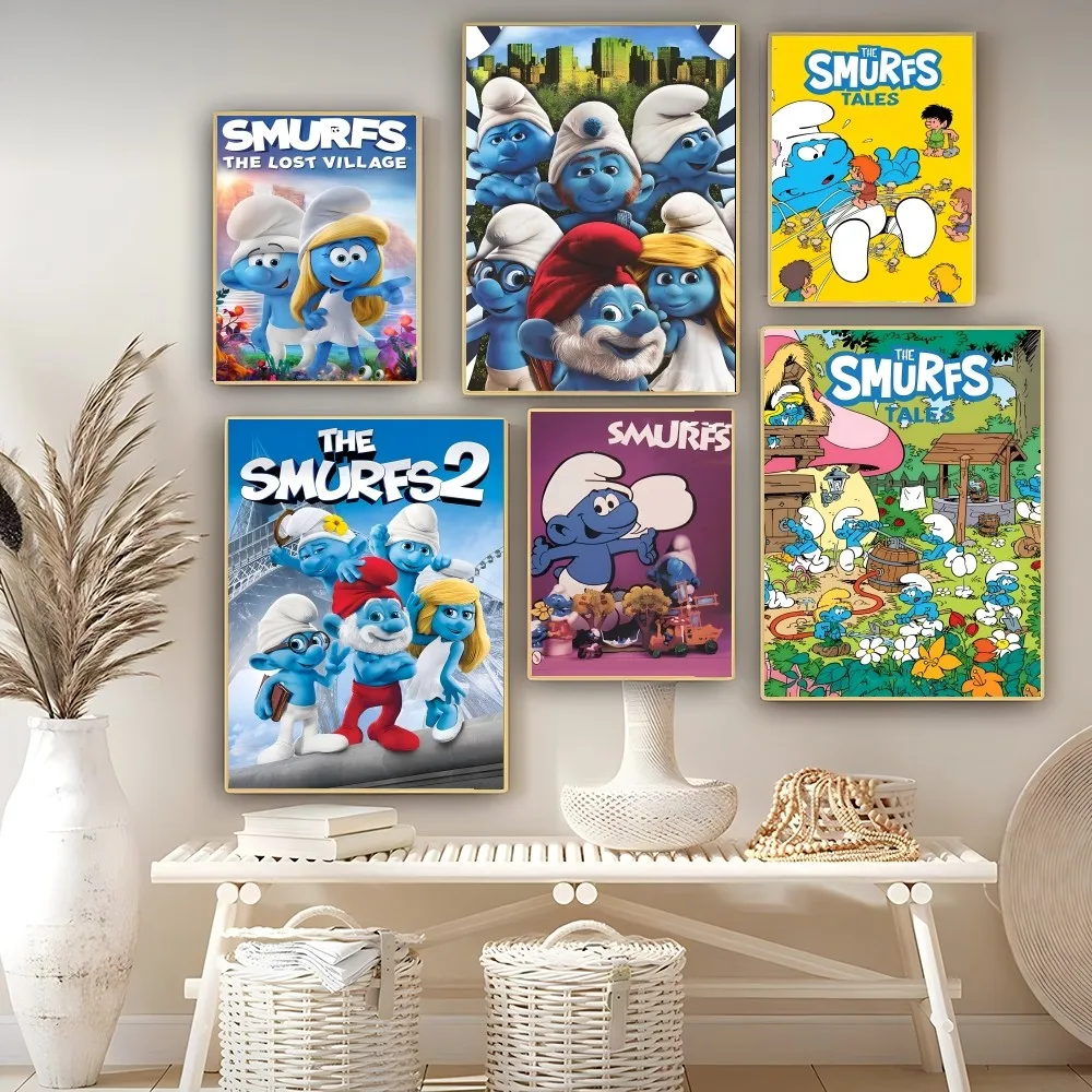 Cartoon The S-Smurfs Anime Movie Poster Autoadesivo Art Poster Retro Kraft Paper Sticker Diy Room Bar Cafe Vintage Decorativo