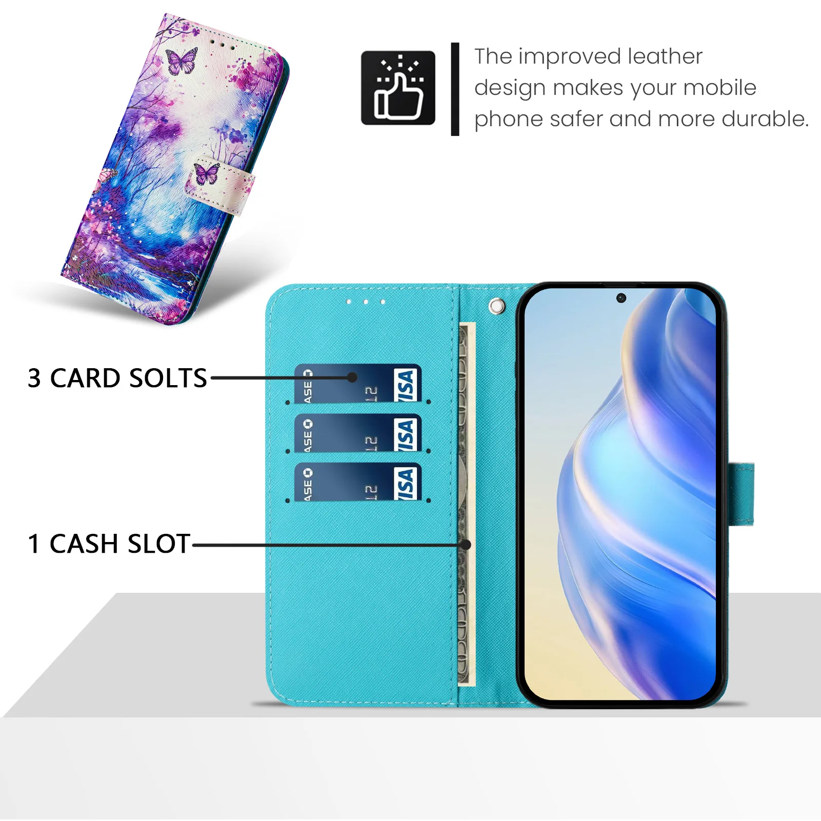 Elegant Leather Flip Wallet Phone Case with Card Holder Slots