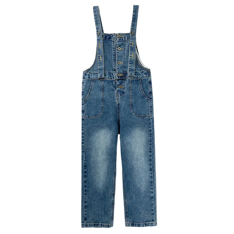 Kids Denim Overalls for Teenager Spring Autumn Jeans Dungarees Girls Pocket Jumpsuit Children Boys Pants for 4 5 7 9 11 13 Years